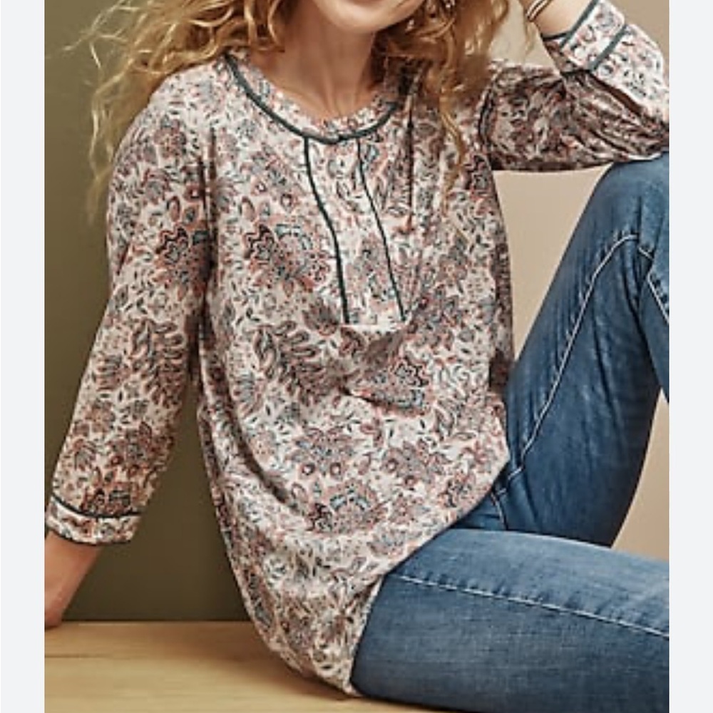 J. Jill tunic Floral piped top blouse boho size petites XL
